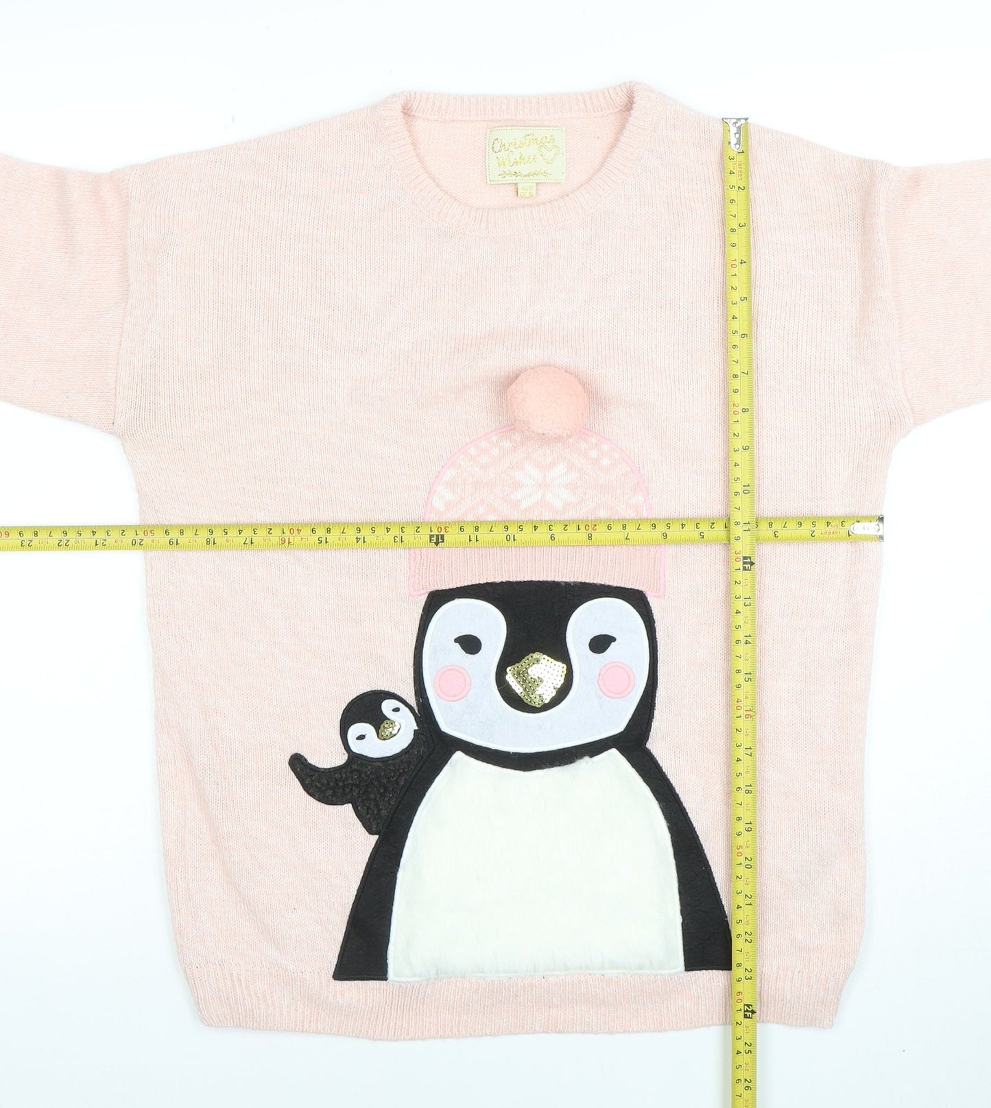 Christmas Wishes Women's Pink Penguin Knit Jumper Size M