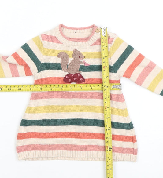 Vertbaudet Girls Multicoloured Striped Squirrel Knit Jumper 9-12 Months