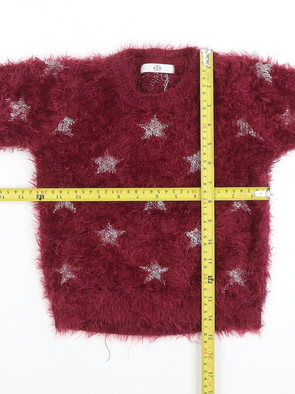 Marks and Spencer Girls Burgundy Star Fuzzy Pullover Jumper 3-4 Years
