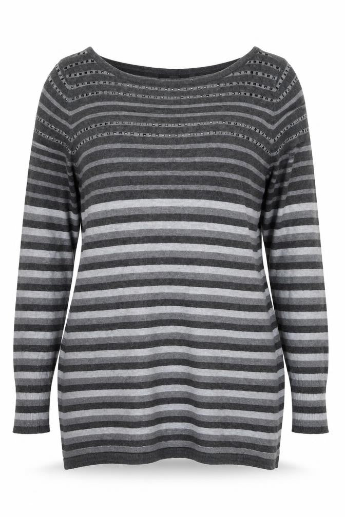 Marks & Spencer Womens Grey Striped Pullover Jumper Size 16