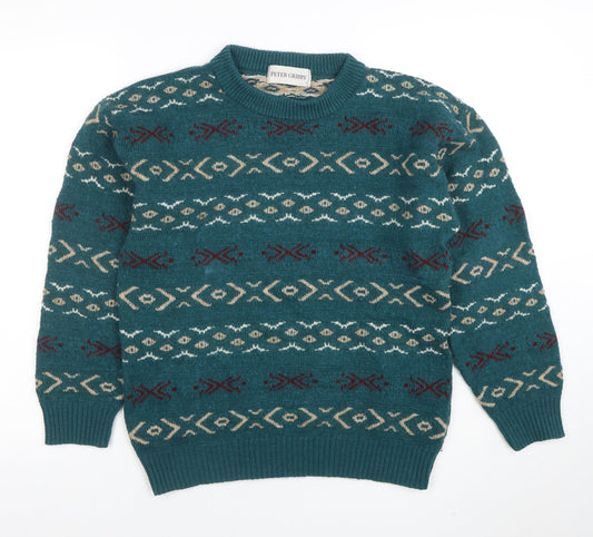 Peter Gribby Womens Green Geometric Wool Blend Jumper M