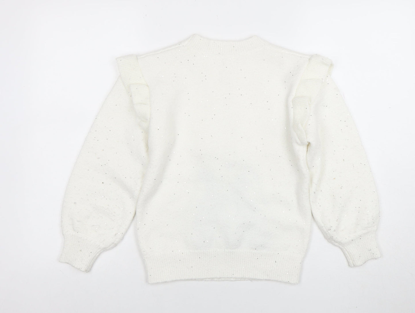 Angel & Rocket Girls White Sequin Penguin Jumper Size 10 Long Sleeve Knit