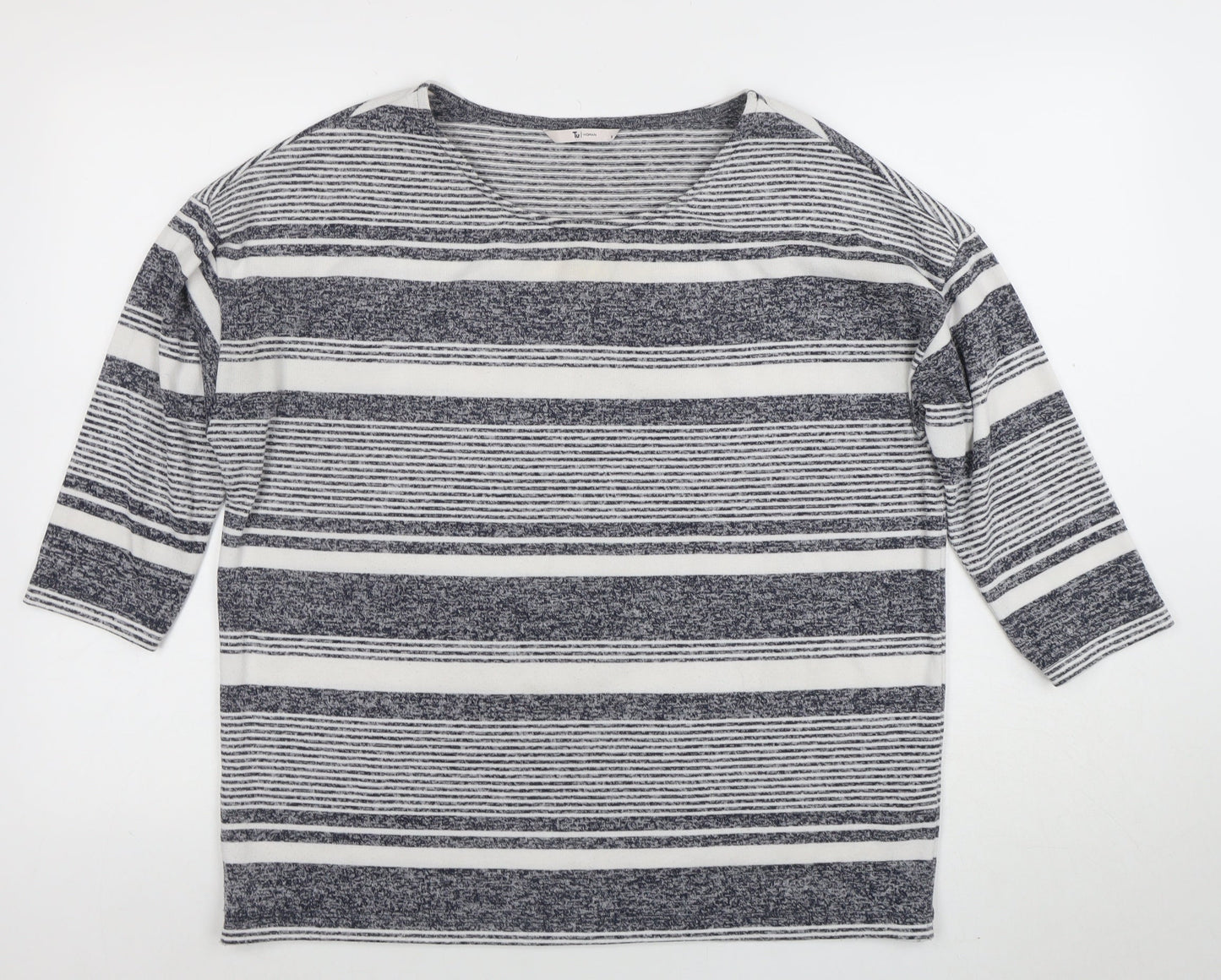 Tu Women Blue Striped 3/4 Sleeve Jersey T-Shirt Size 16