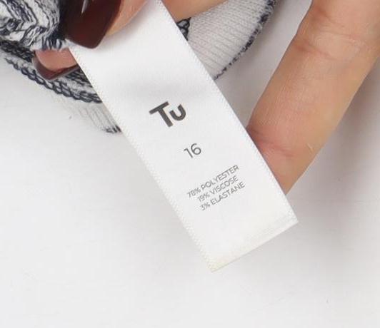 Tu Women Blue Striped 3/4 Sleeve Jersey T-Shirt Size 16