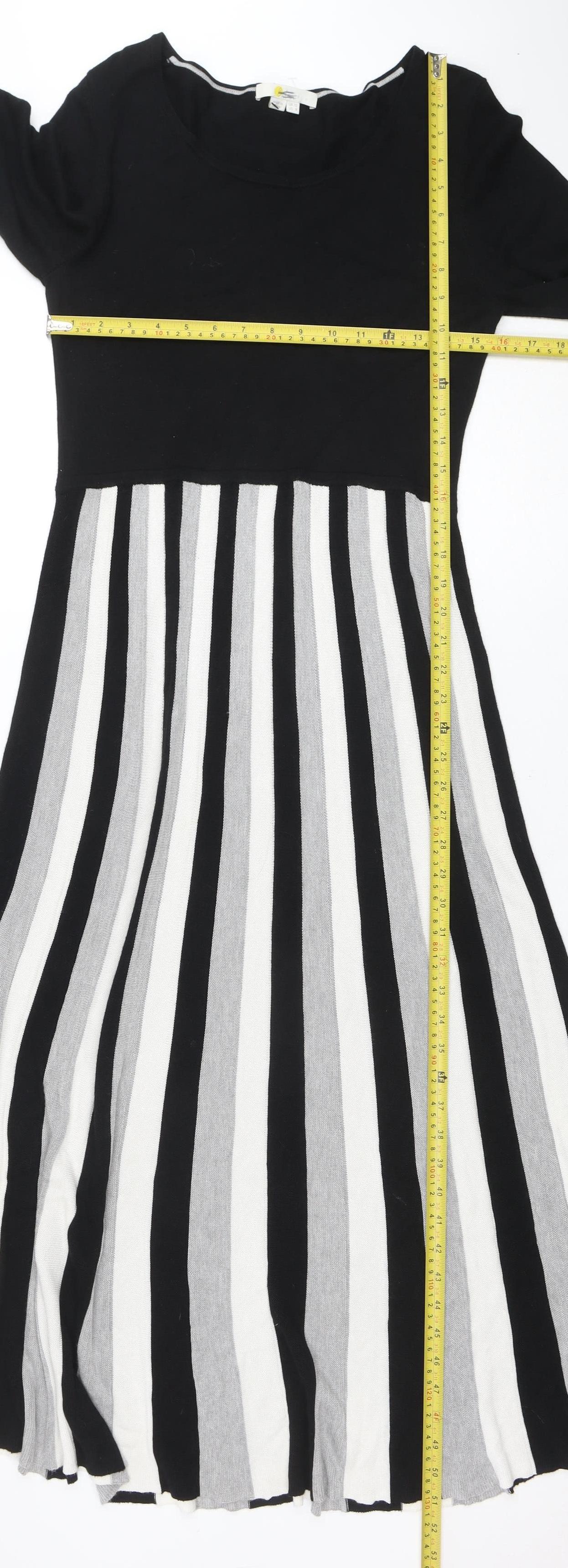 Warehouse Women Black White Stripe A-Line Knit Long Sleeve Dress Size 12