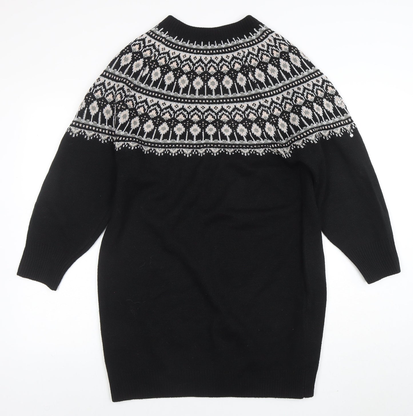Very Women Black Fair Isle Jumper Dress Size 14 Winter Knit