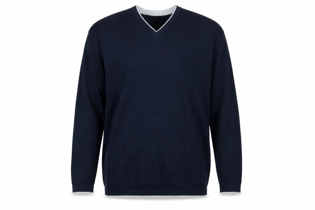 George Men's Blue XL V-Neck Cotton Jumper Classic Knit Pullover
