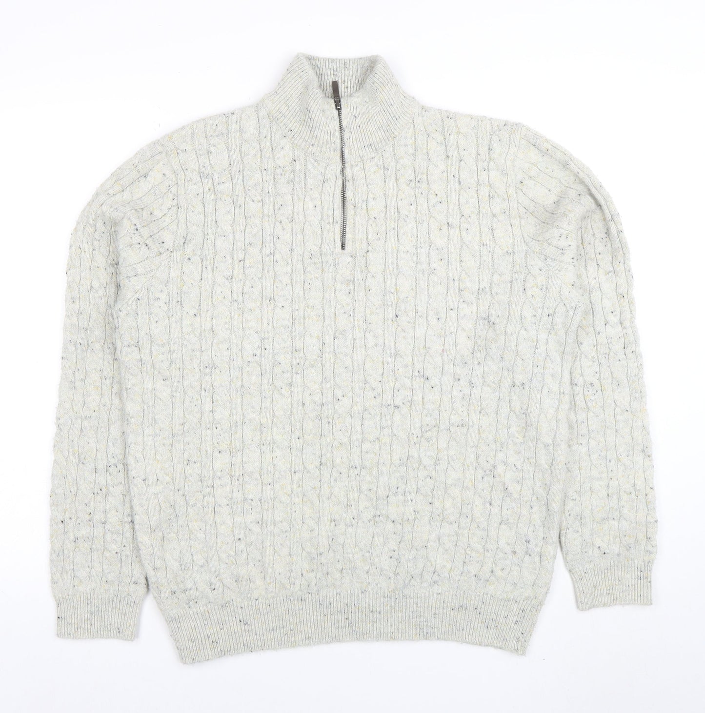 TU Men’s Grey Cable-Knit 1/4 Zip High Neck Jumper Size L