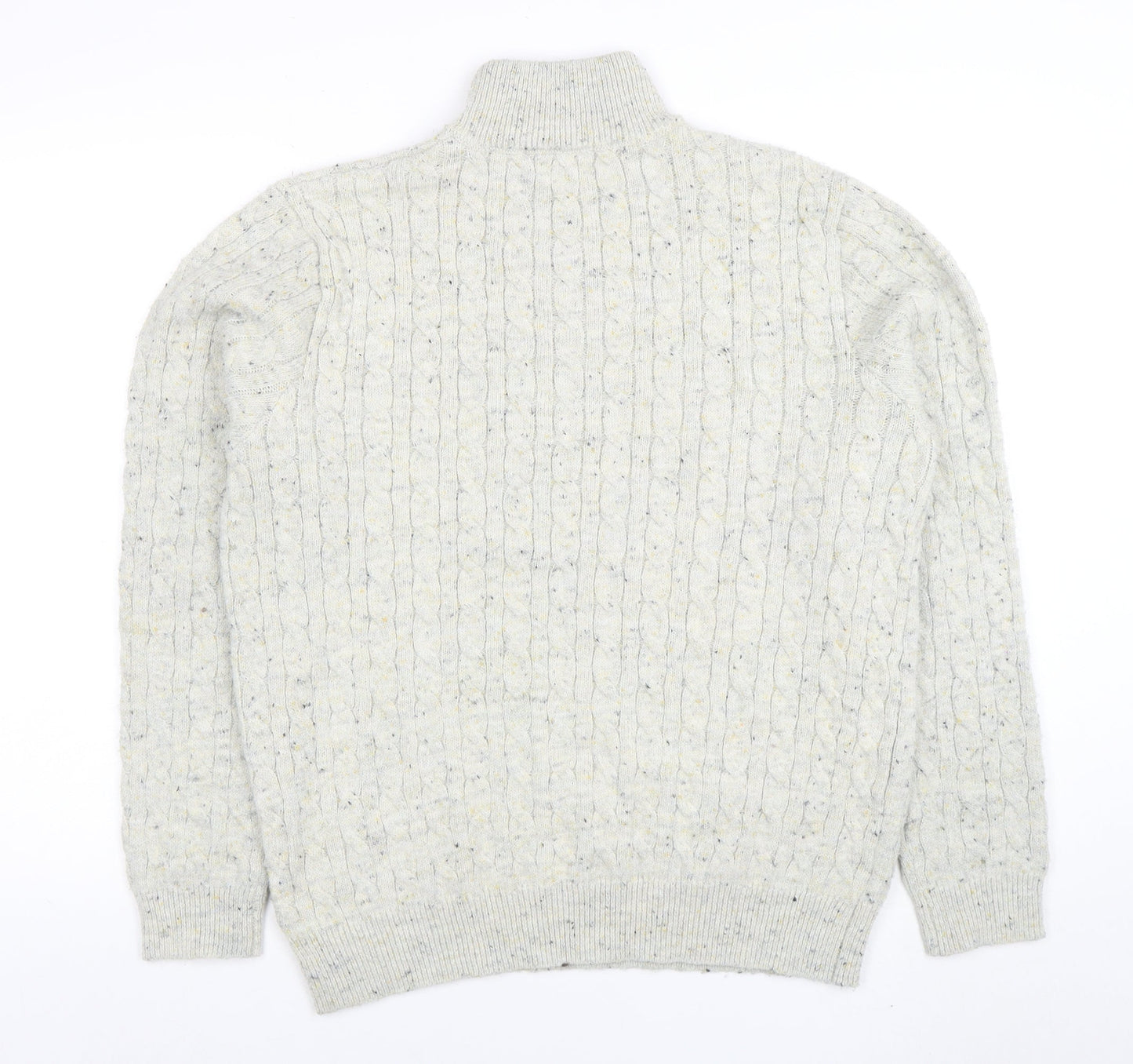 TU Men’s Grey Cable-Knit 1/4 Zip High Neck Jumper Size L