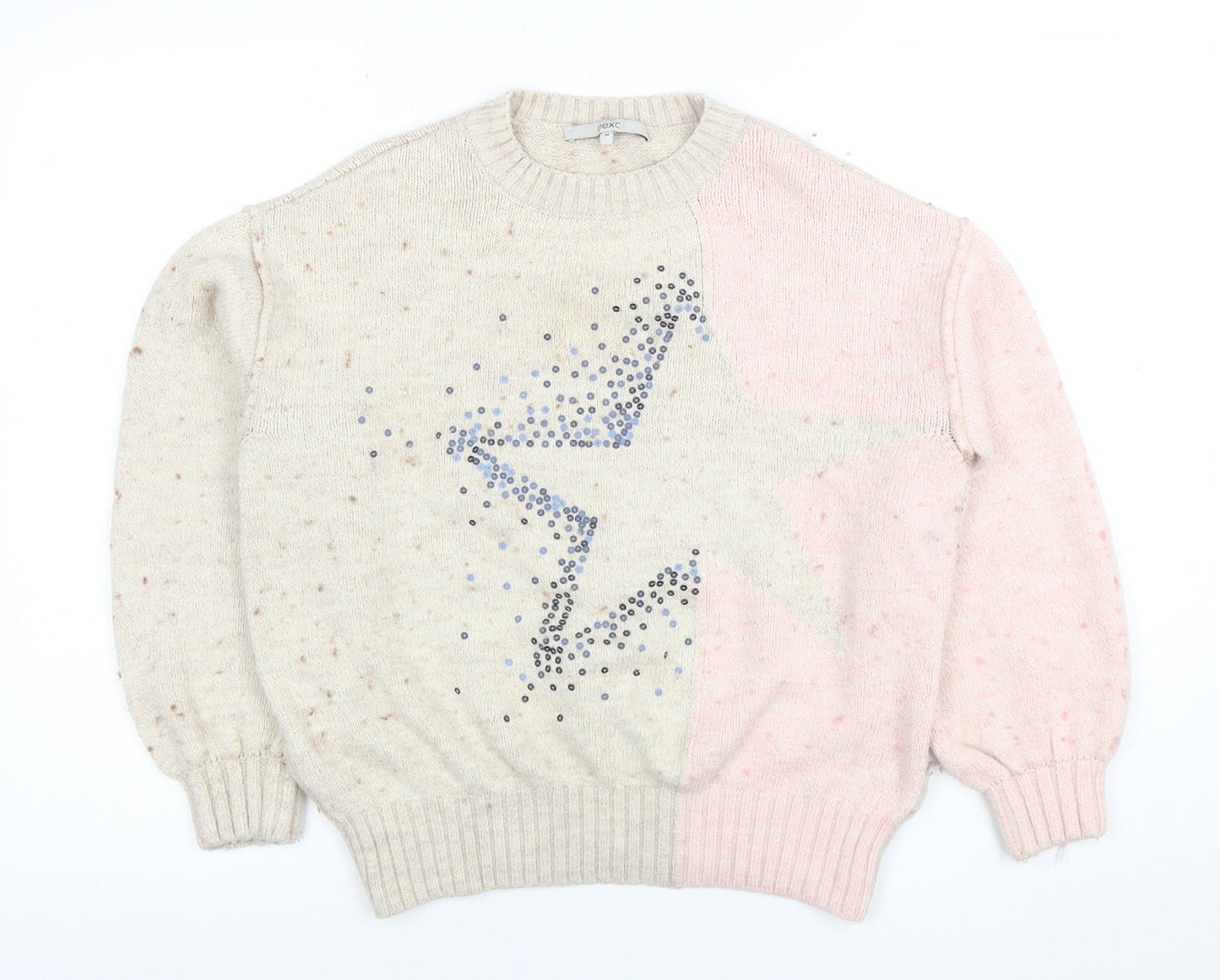 Next Womens Beige Star Rhinestone Knit Jumper Size 14