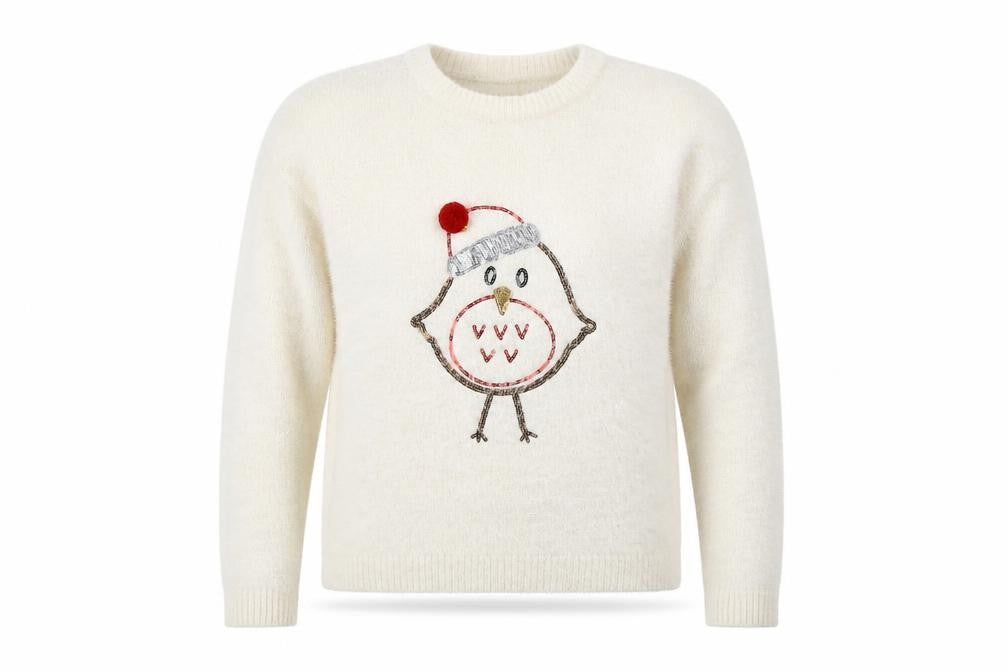 Papaya Women’s Ivory Christmas Robin Sequin Jumper XL