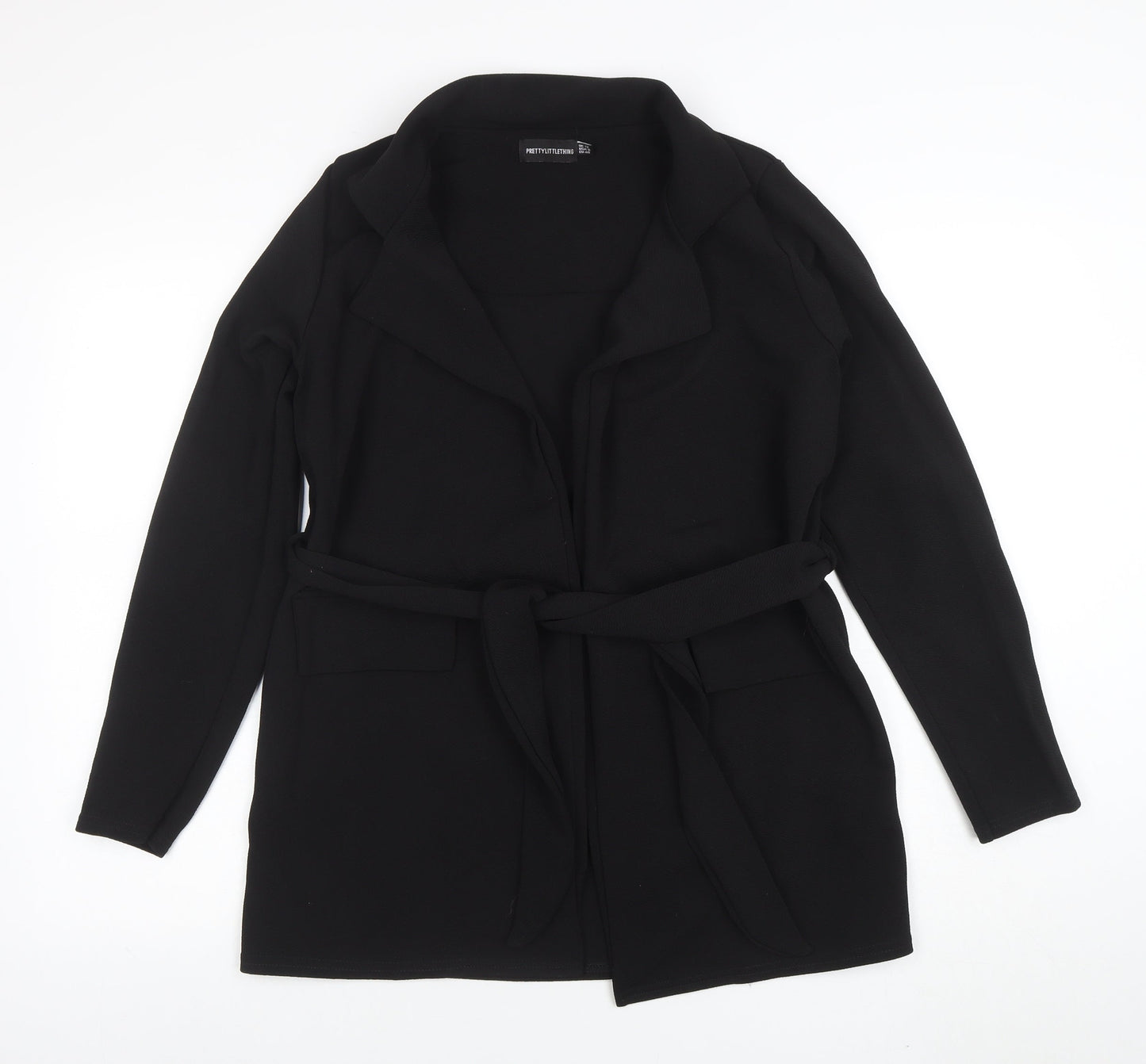 PrettyLittleThing Womens Black Belted Coatigan Size 12