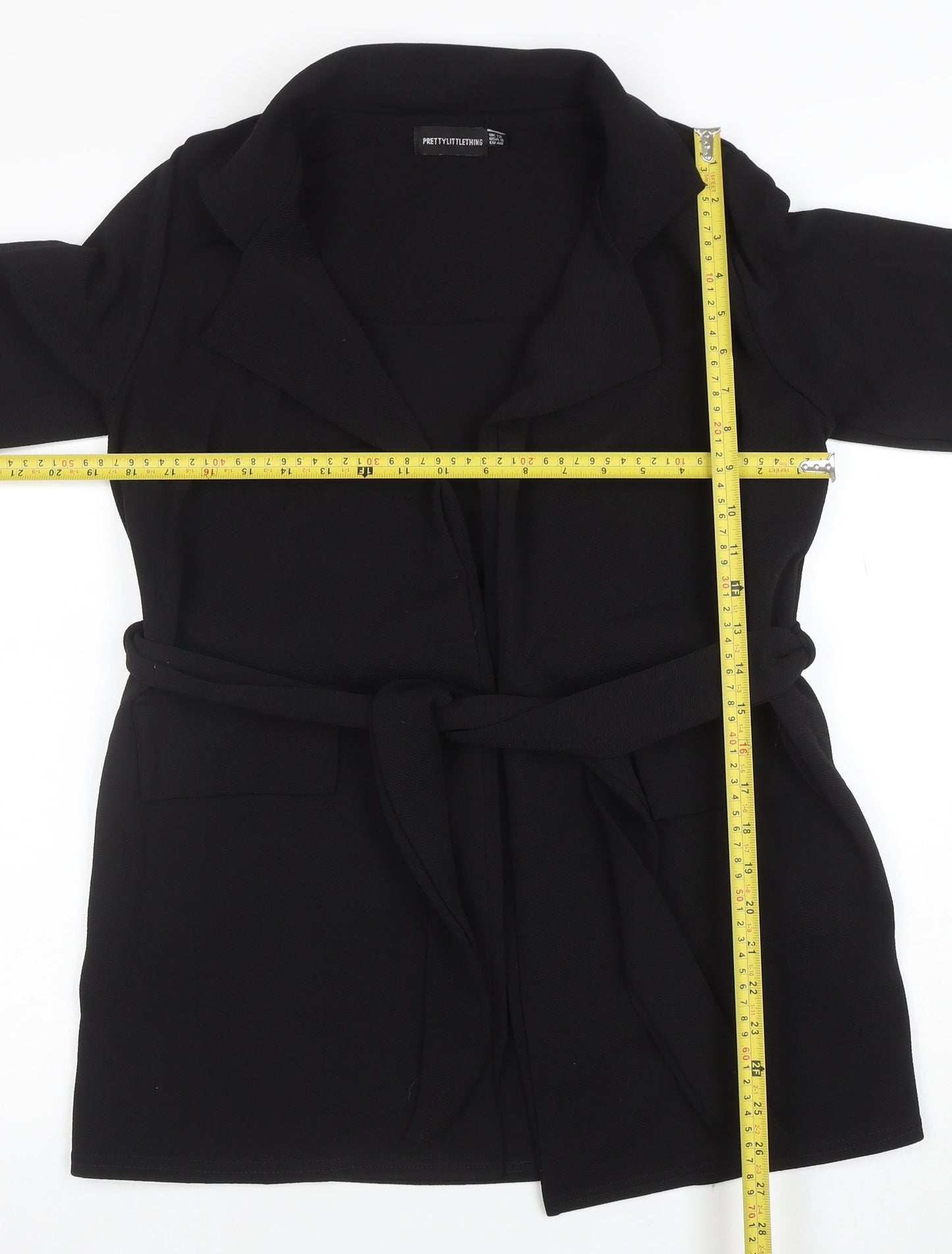 PrettyLittleThing Womens Black Belted Coatigan Size 12