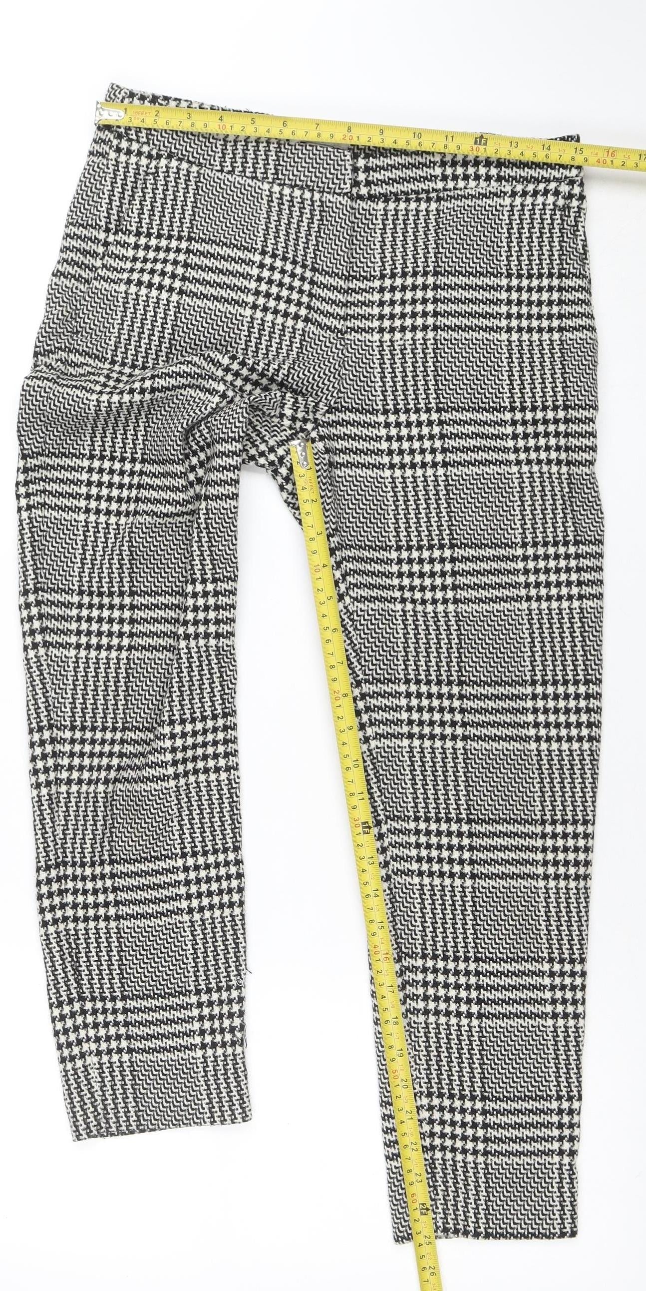 H&M Womens Black Check Slim Fit Trousers Size 8
