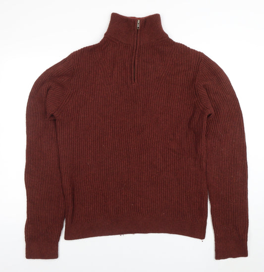 BAM Men's Brown Wool Bamboo High Neck Half Zip Jumper Size M