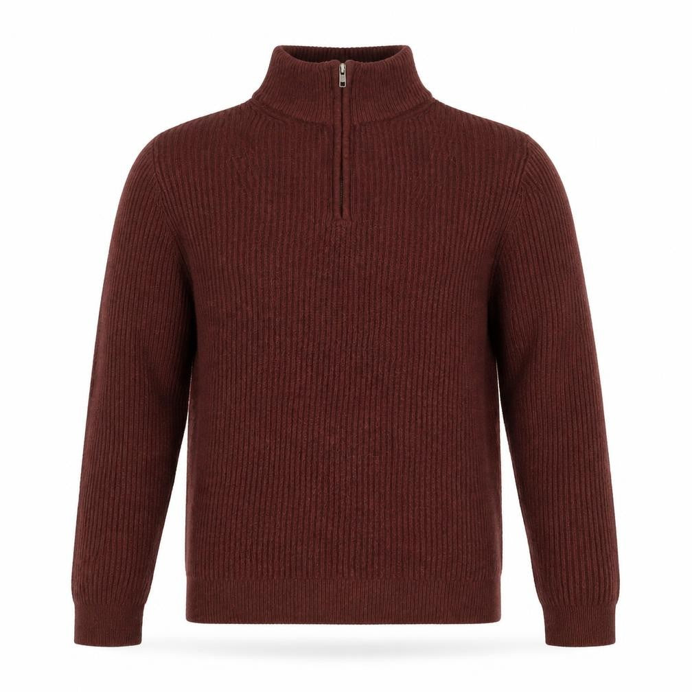 BAM Men's Brown Wool Bamboo High Neck Half Zip Jumper Size M