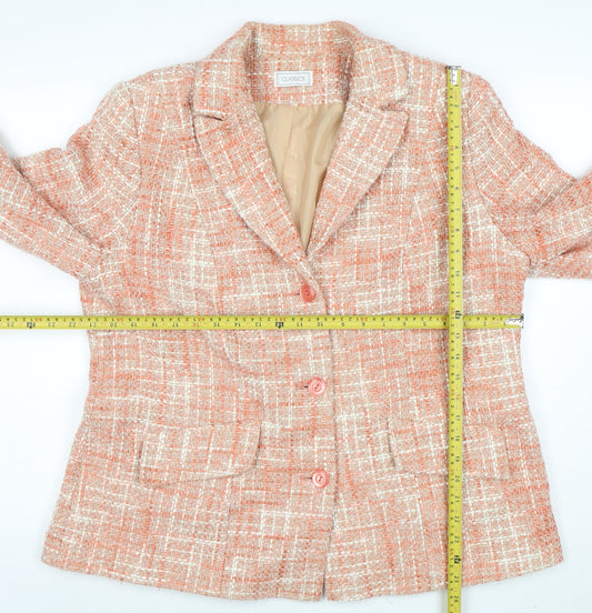 Classics Womens Orange Tweed Lined Single Breasted Jacket Size 20