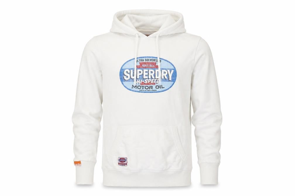 Superdry Men’s White Pullover Hoodie M Graphic Logo Fleece Sweatshirt
