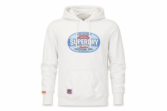 Superdry Men’s White Pullover Hoodie M Graphic Logo Fleece Sweatshirt