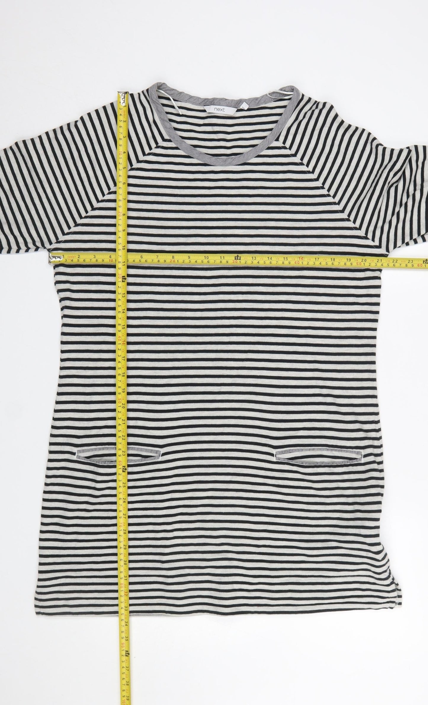 Next Women's Black Striped 3/4 Sleeve Shift Dress Size 16