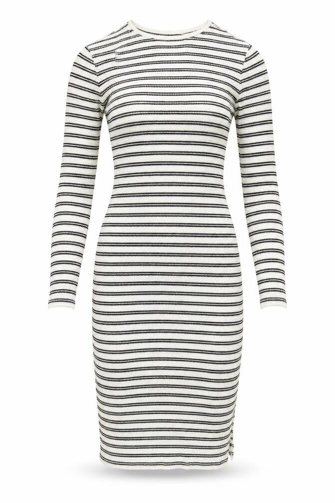 New Look Women Black White Striped Knit Bodycon Dress Size 10