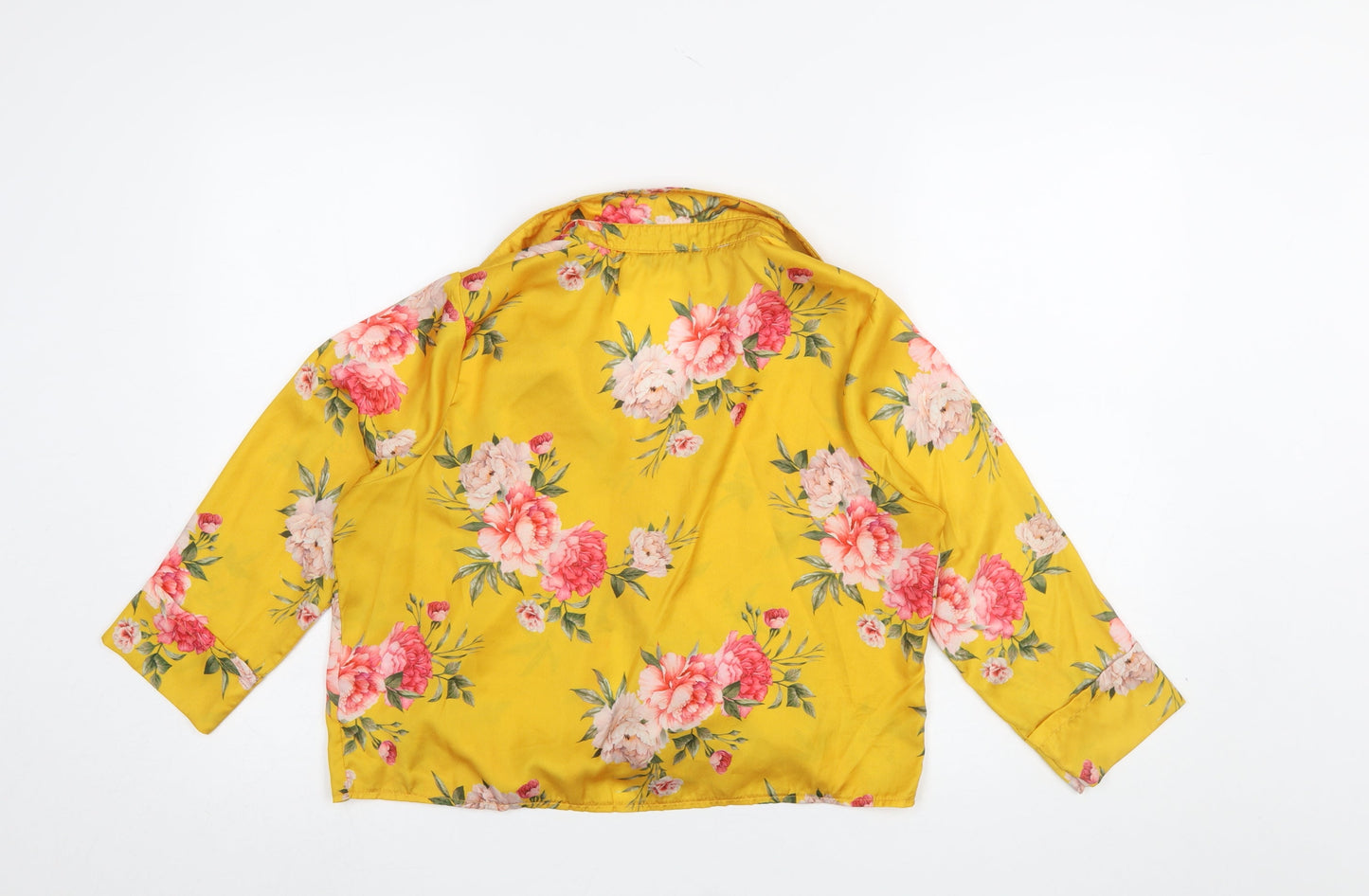 Select Womens Yellow Floral Collared Cropped Blouse UK 12