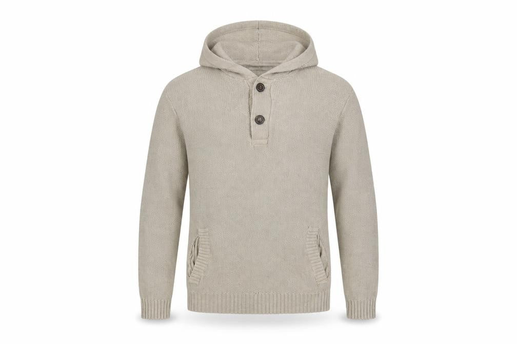 H&M L.O.G.G Men’s Beige Cotton Hooded Henley Jumper Size M