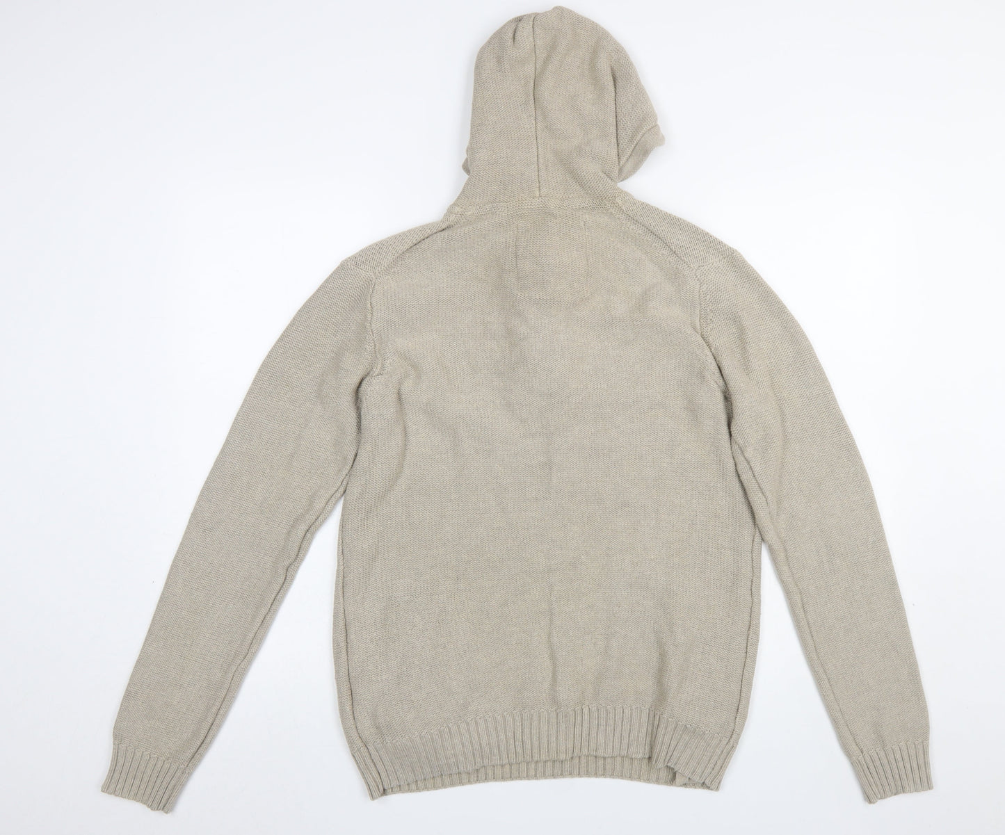 H&M L.O.G.G Men’s Beige Cotton Hooded Henley Jumper Size M