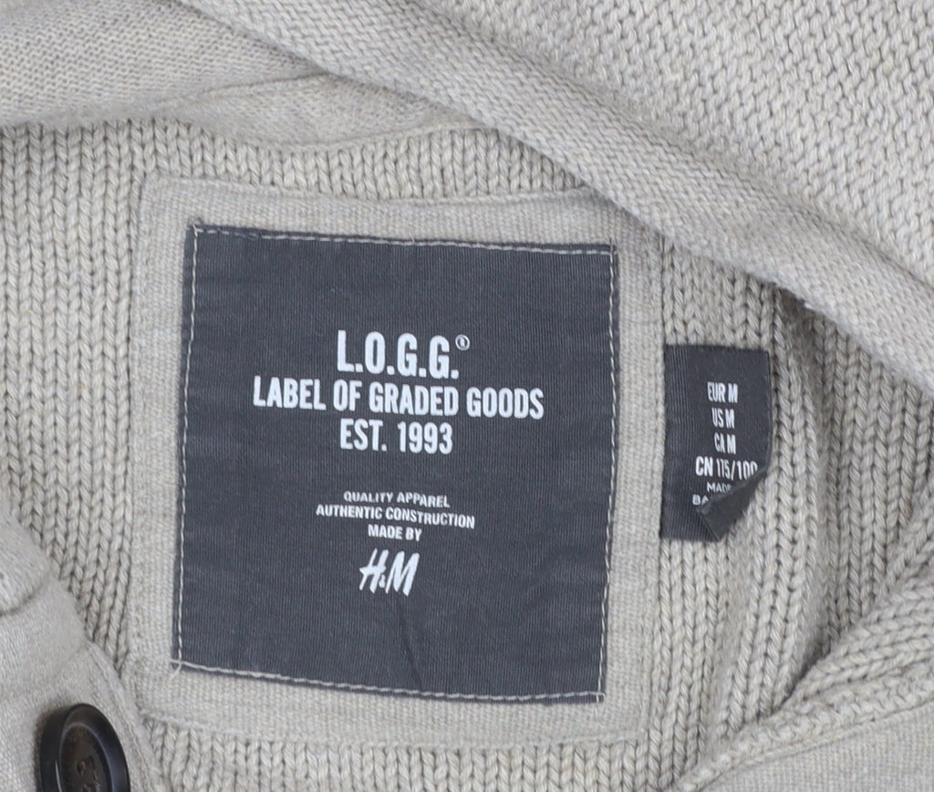 H&M L.O.G.G Men’s Beige Cotton Hooded Henley Jumper Size M