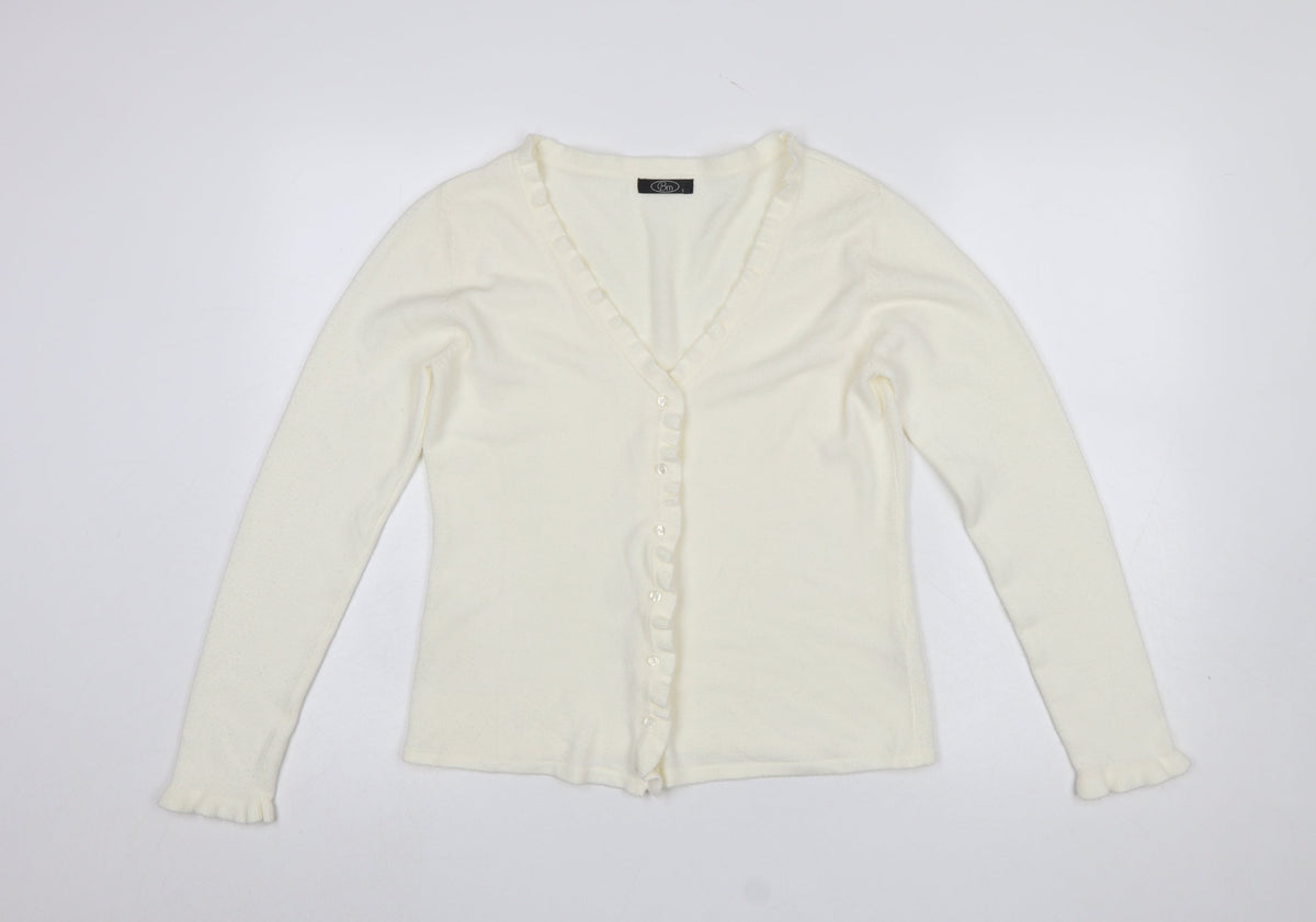 Bonmarché Womens Ivory Ruffle Edge V-Neck Cardigan Size S
