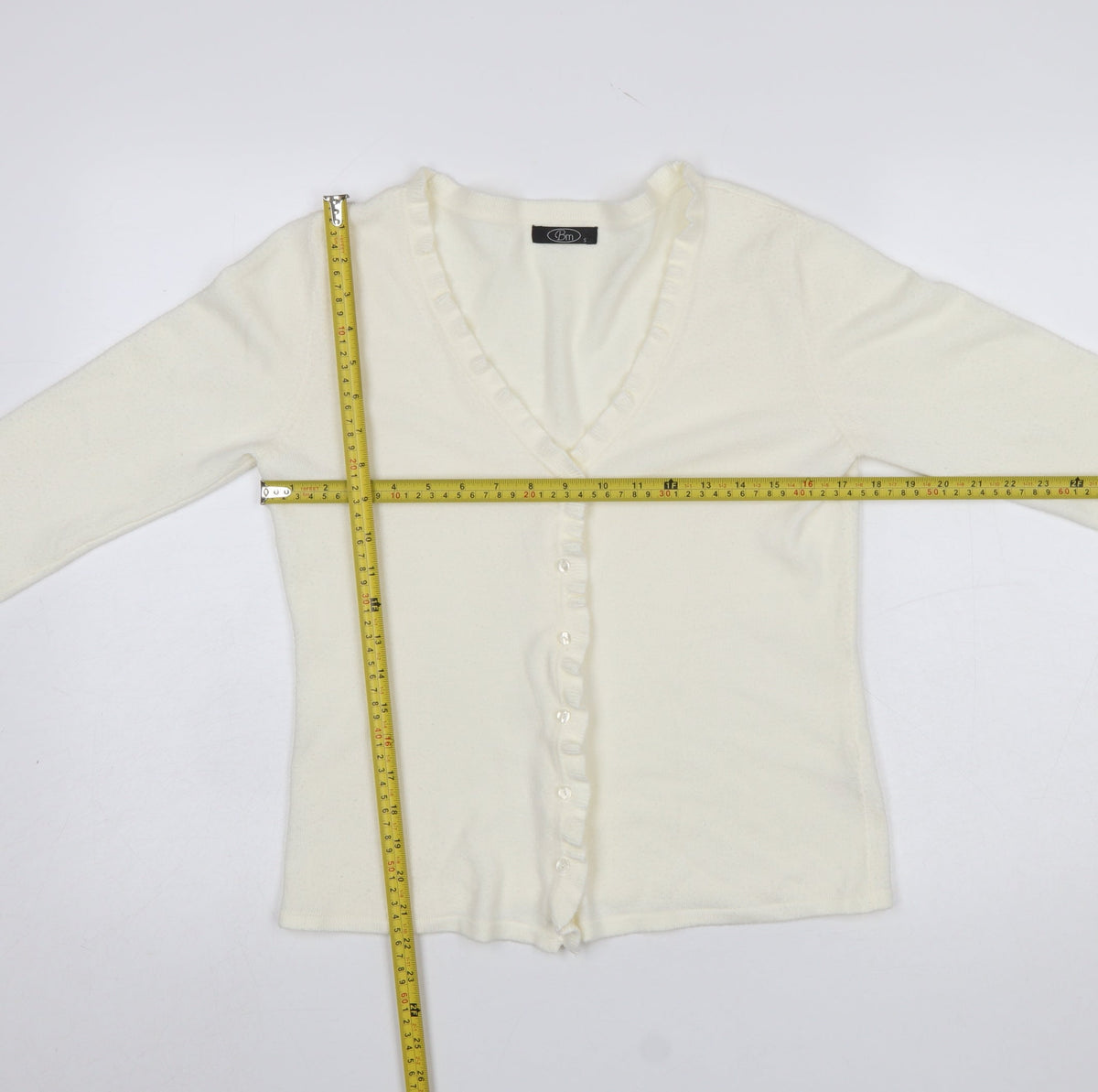 Bonmarché Womens Ivory Ruffle Edge V-Neck Cardigan Size S