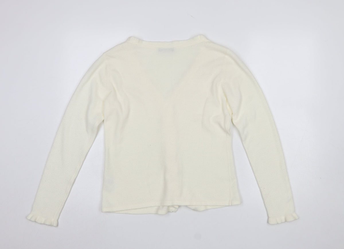 Bonmarché Womens Ivory Ruffle Edge V-Neck Cardigan Size S