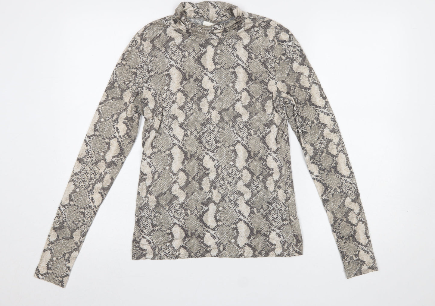 H&M Womens Grey Snake Print Roll Neck Long Sleeve Top Size S