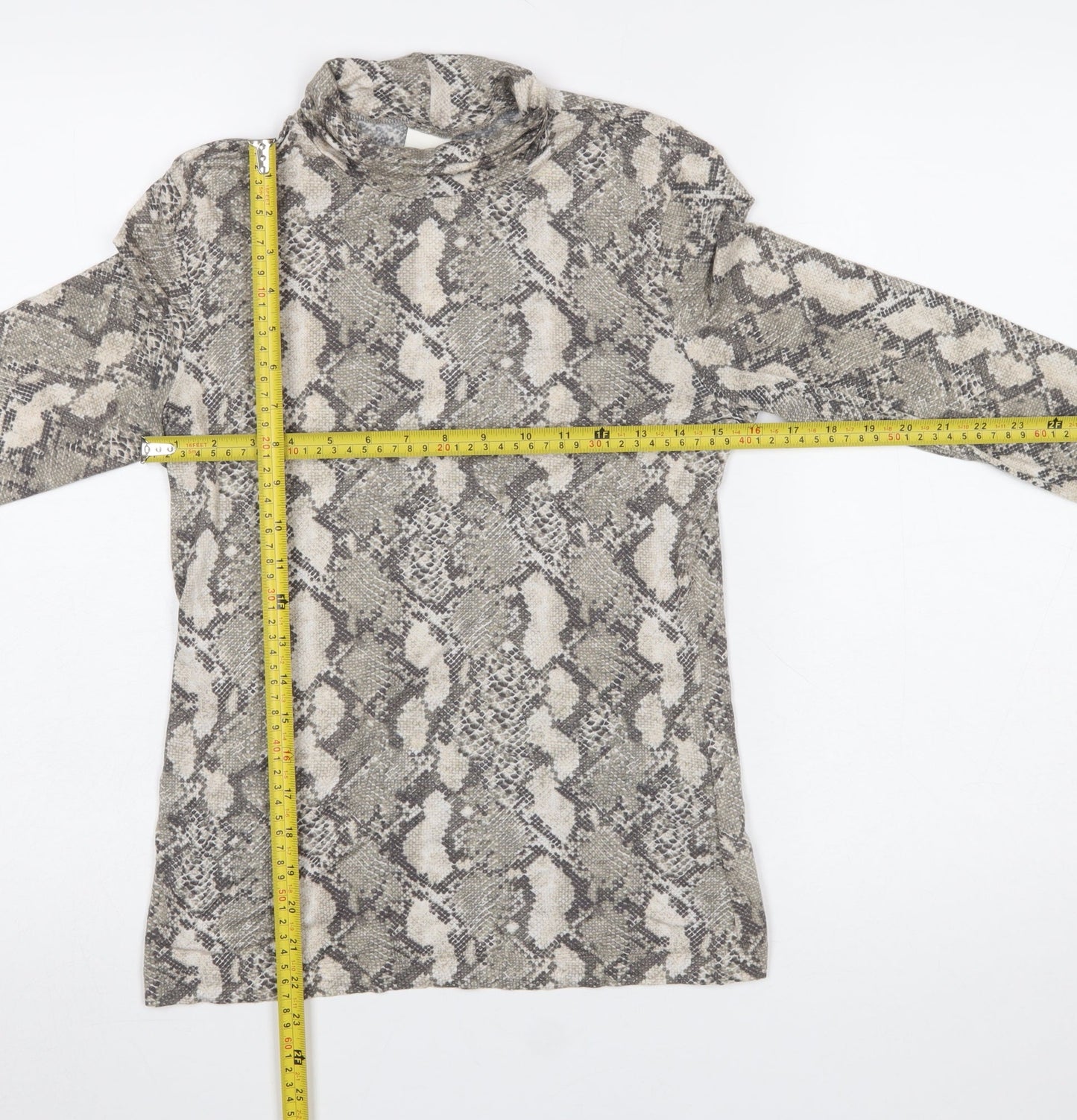H&M Womens Grey Snake Print Roll Neck Long Sleeve Top Size S