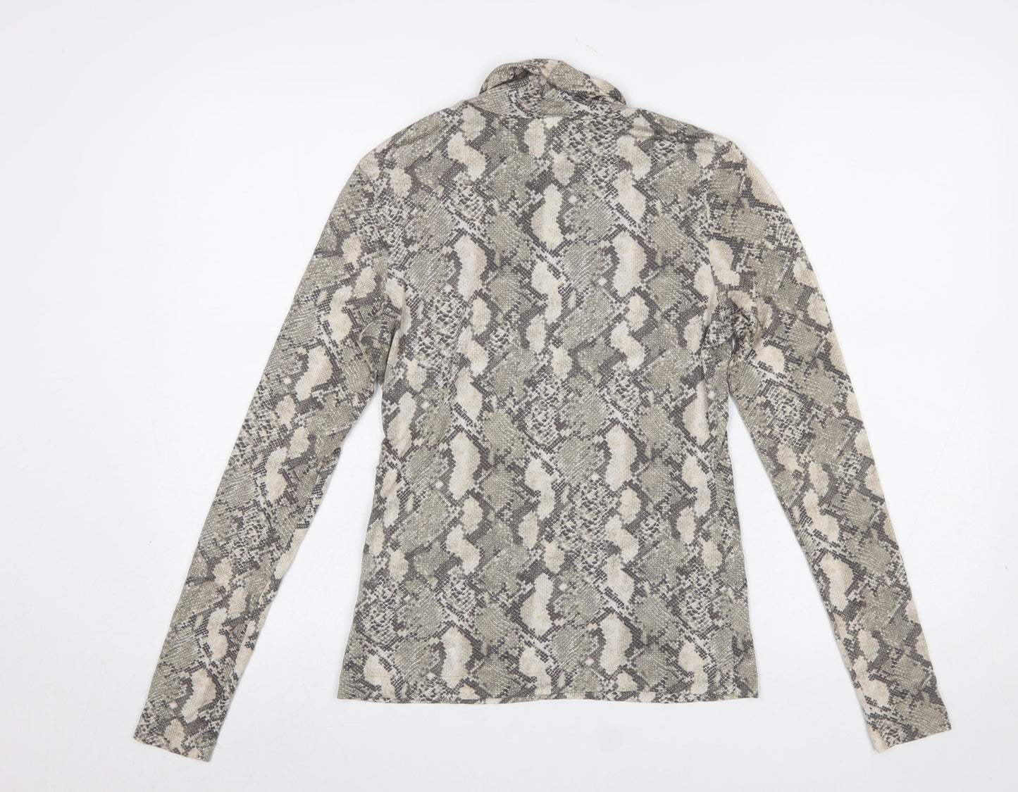 H&M Womens Grey Snake Print Roll Neck Long Sleeve Top Size S