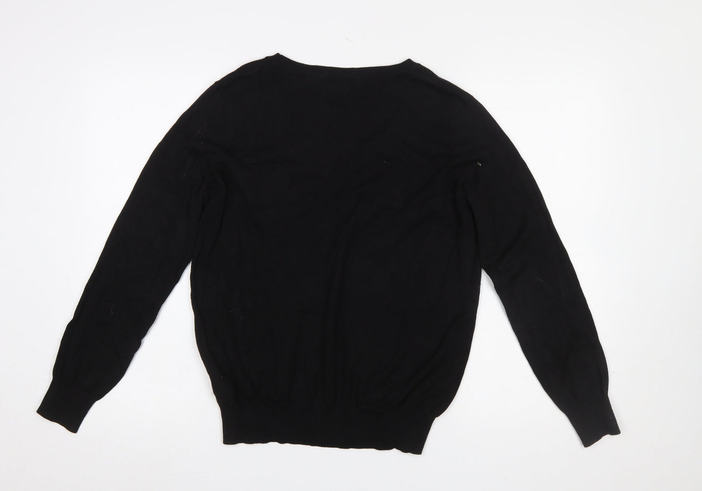 H&M Women's Black V-Neck Knit Jumper Size 12 Long Sleeve Pullover