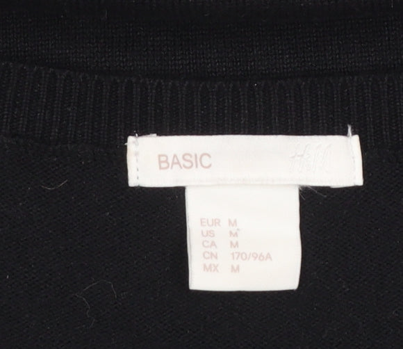 H&M Women's Black V-Neck Knit Jumper Size 12 Long Sleeve Pullover