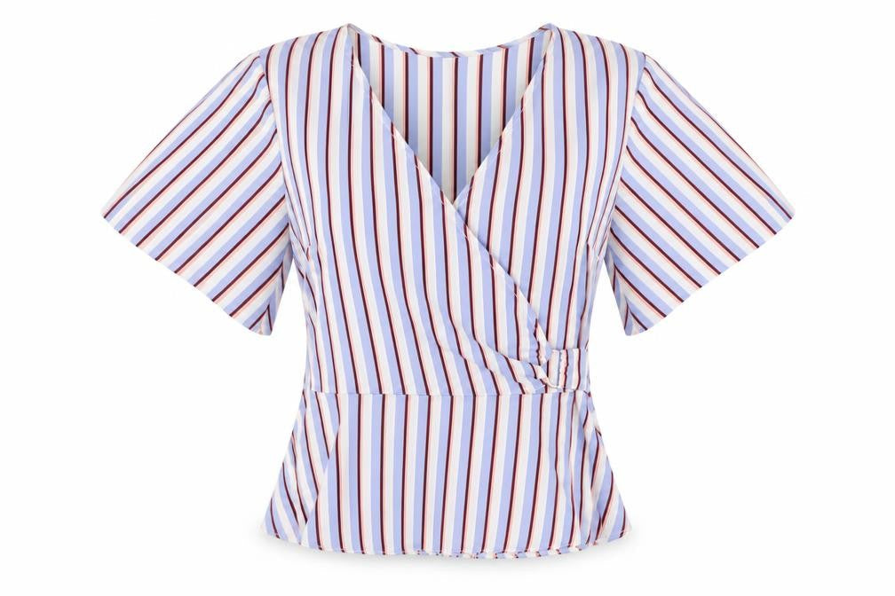 Miss Selfridge Womens Multicoloured Striped Wrap Blouse Size 10