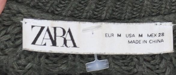Zara Women Green Chunky Knit High Neck Pullover Jumper Size 12