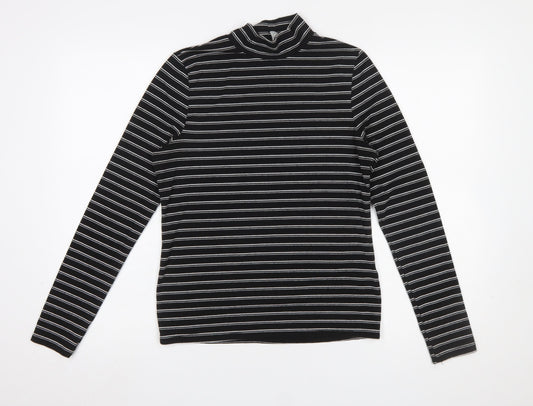 ASOS Women's Black Striped Mock Neck Long Sleeve Jersey Top UK 12