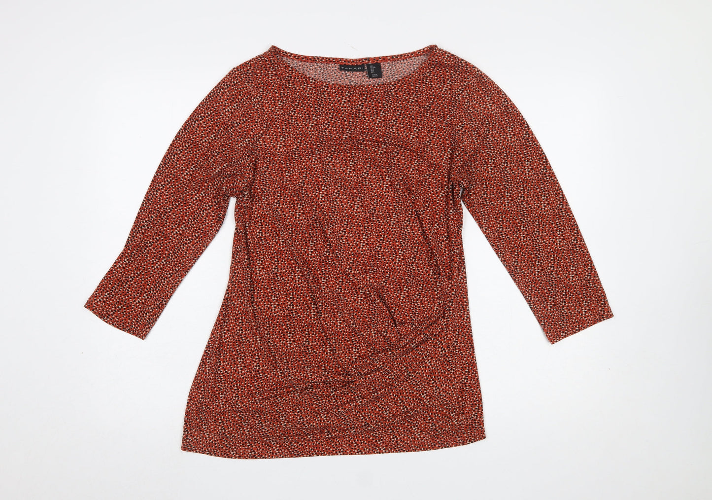 Tahari Women Red Animal Print L Tunic Stretch 3/4 Sleeve Blouse