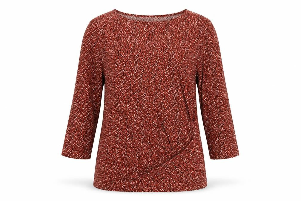 Tahari Women Red Animal Print L Tunic Stretch 3/4 Sleeve Blouse