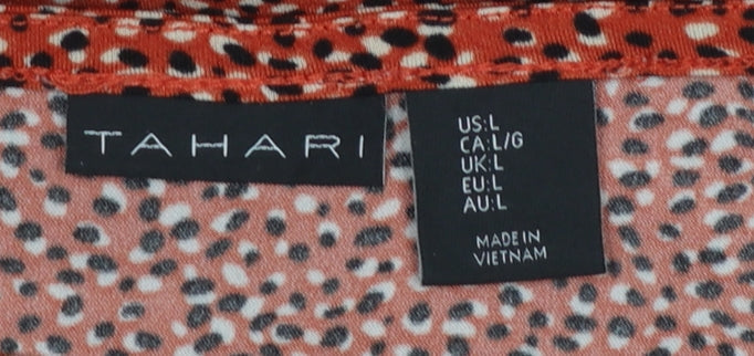 Tahari Women Red Animal Print L Tunic Stretch 3/4 Sleeve Blouse