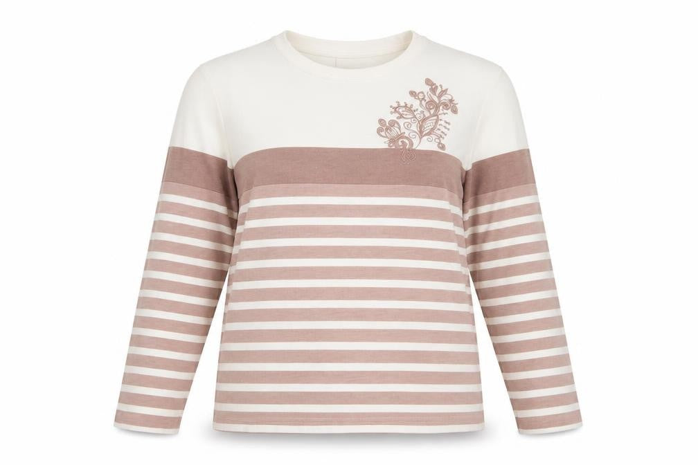 Damart Womens Cream Brown Striped Long Sleeve Jersey Top Size M 14/16