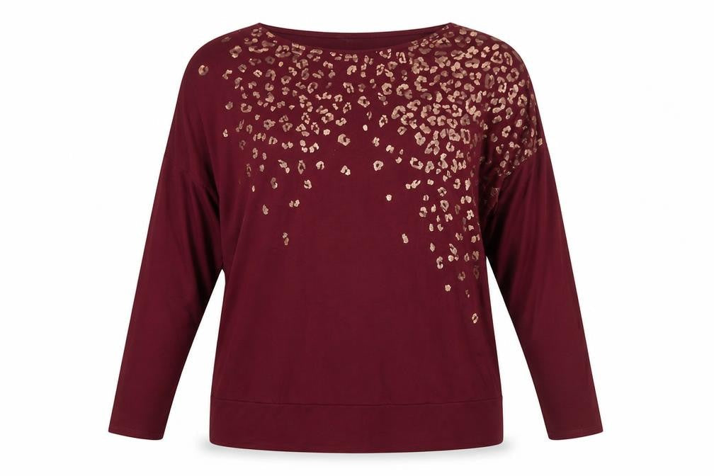 Principles Women Burgundy Animal Print Long Sleeve Tunic Top XL