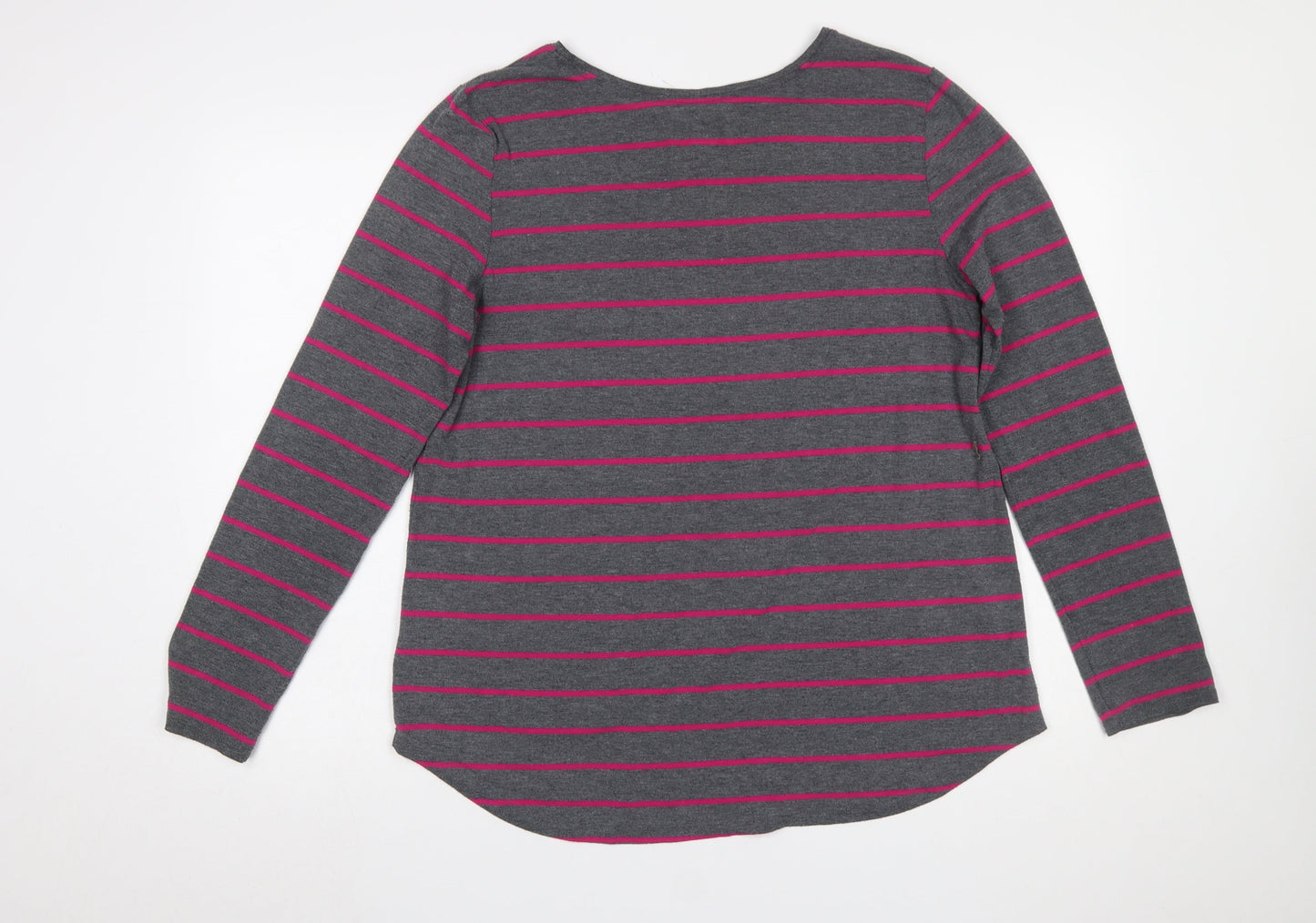 Gap Women Grey Pink Stripe Long Sleeve Luxe T-Shirt Size 14