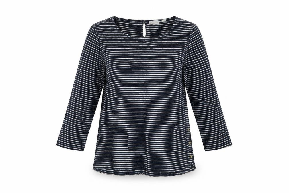 FatFace Women’s Navy Striped 3/4 Sleeve Cotton Jersey Top UK 10
