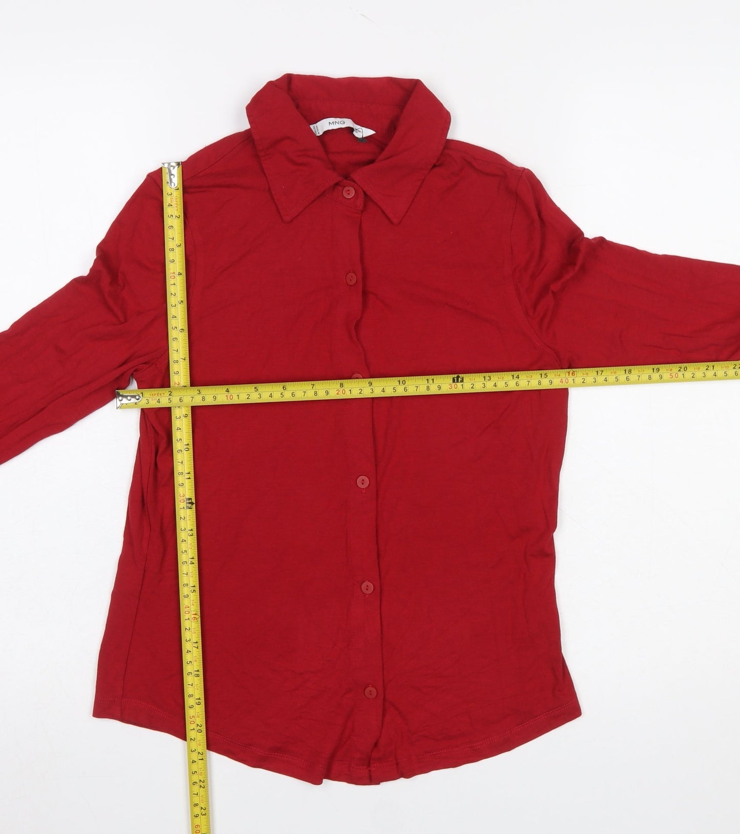 Mango Women's Red Long Sleeve Collared Button-Up Shirt XS