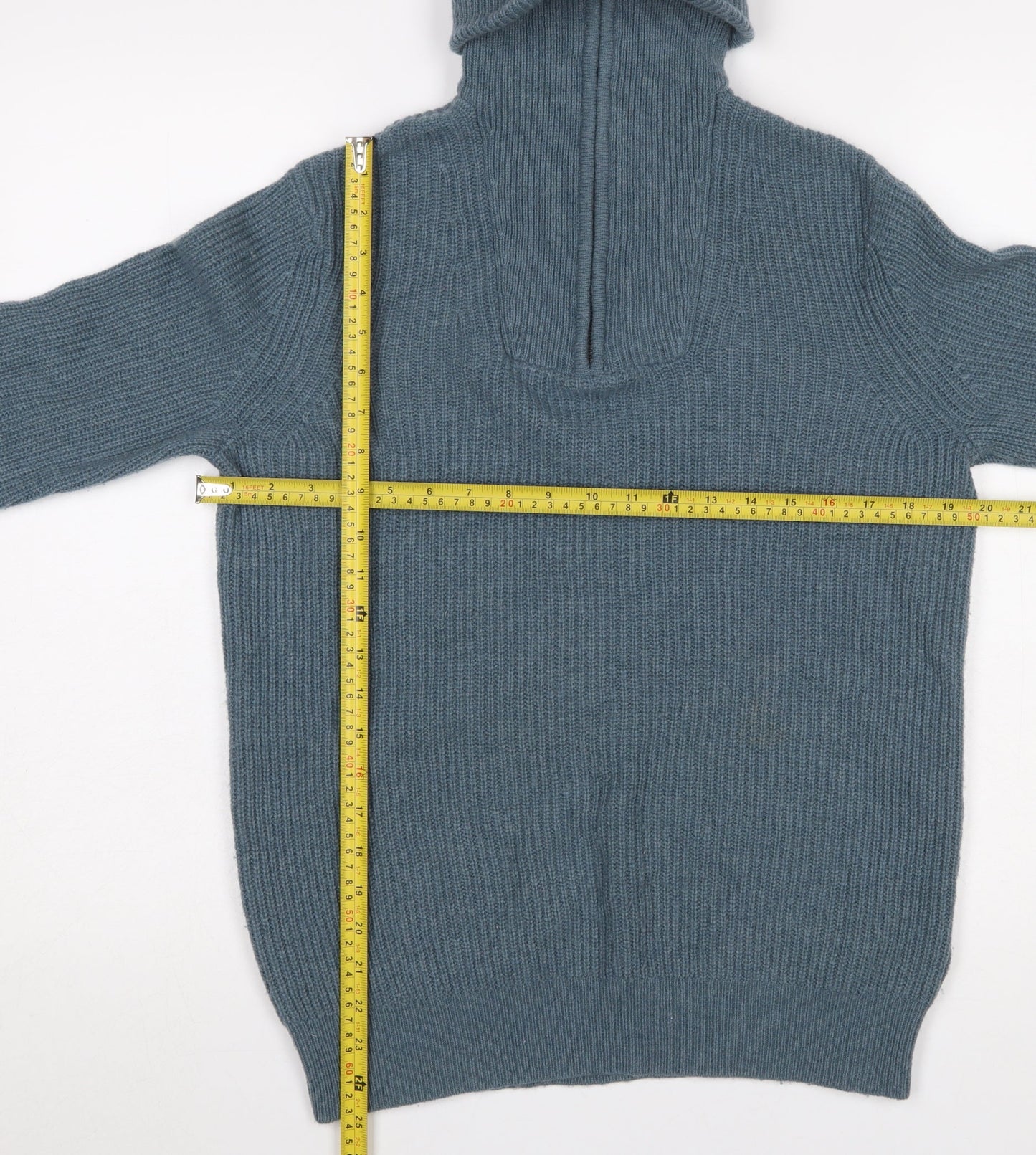 Savile Row Company Men's Blue Lambswool Roll Neck 1/4 Zip Jumper M