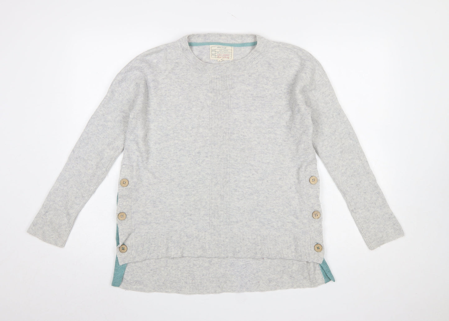 White Stuff Women Grey Size 12 Wool Alpaca Button Jumper